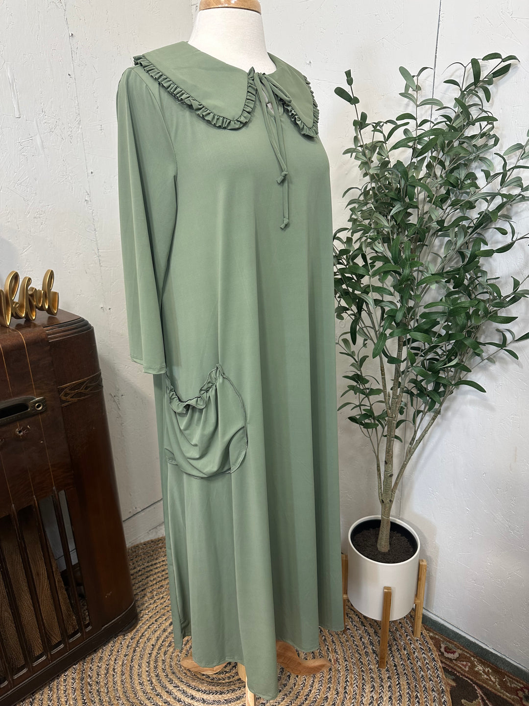 Liza Lou's Greta Sage Green Dress w/ Peter Pan Collar