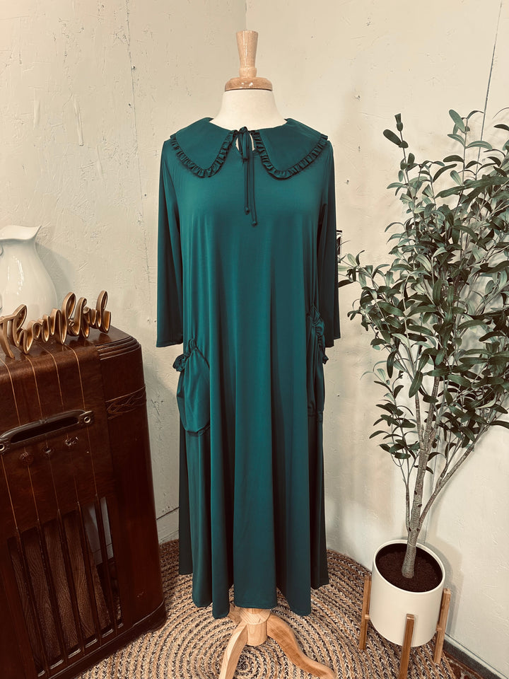 Liza Lou's Greta Hunter Green Dress w/ Peter Pan Collar