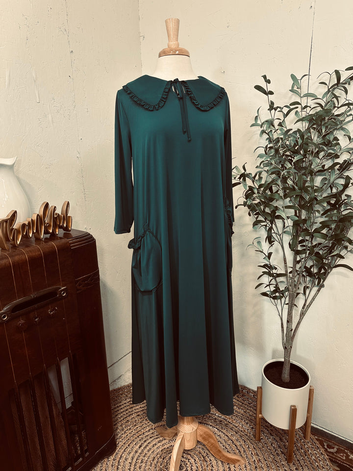 Liza Lou's Greta Hunter Green Dress w/ Peter Pan Collar