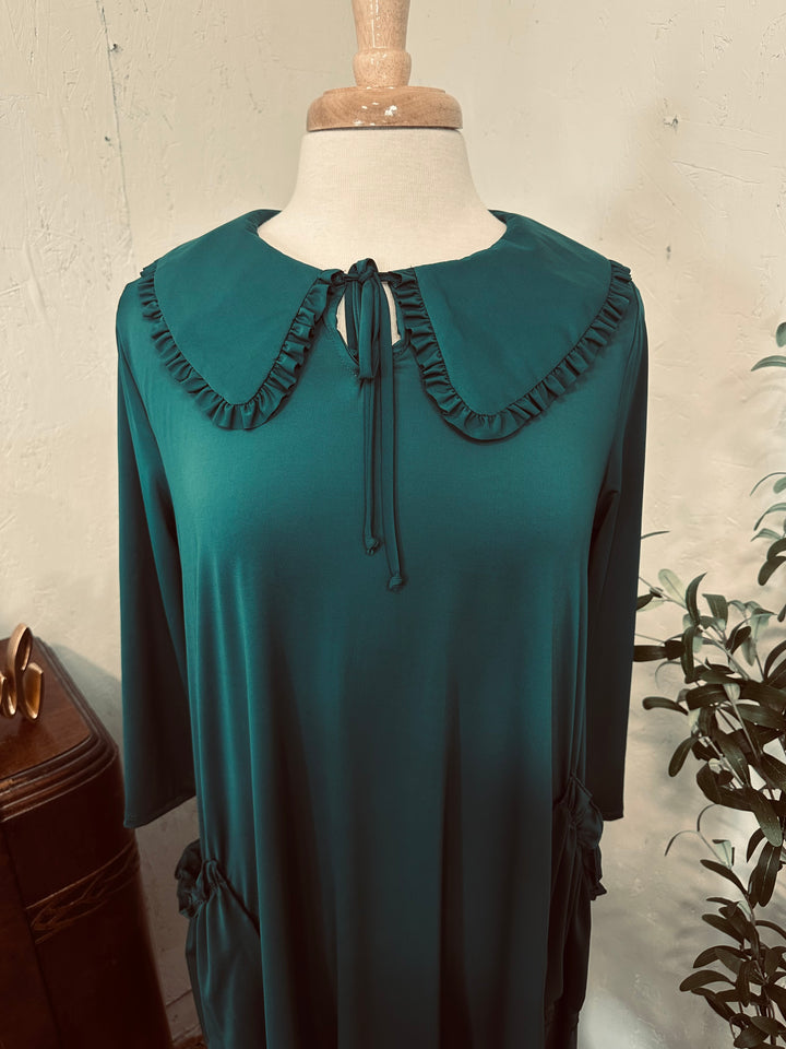 Liza Lou's Greta Hunter Green Dress w/ Peter Pan Collar