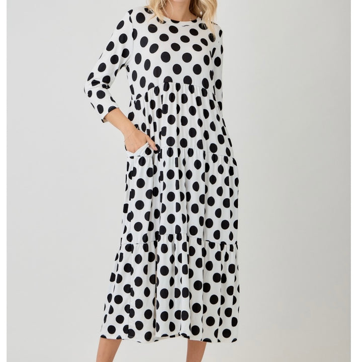 Modest Black Polka Dot Tiered Modest Dress