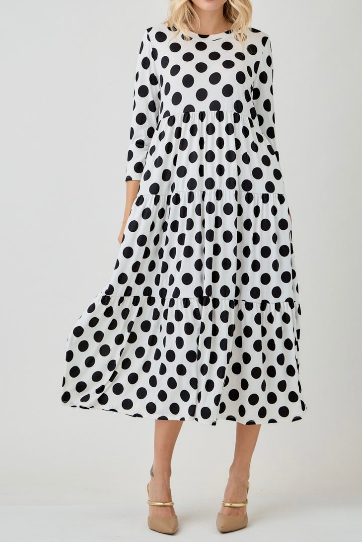 Modest Black Polka Dot Tiered Modest Dress