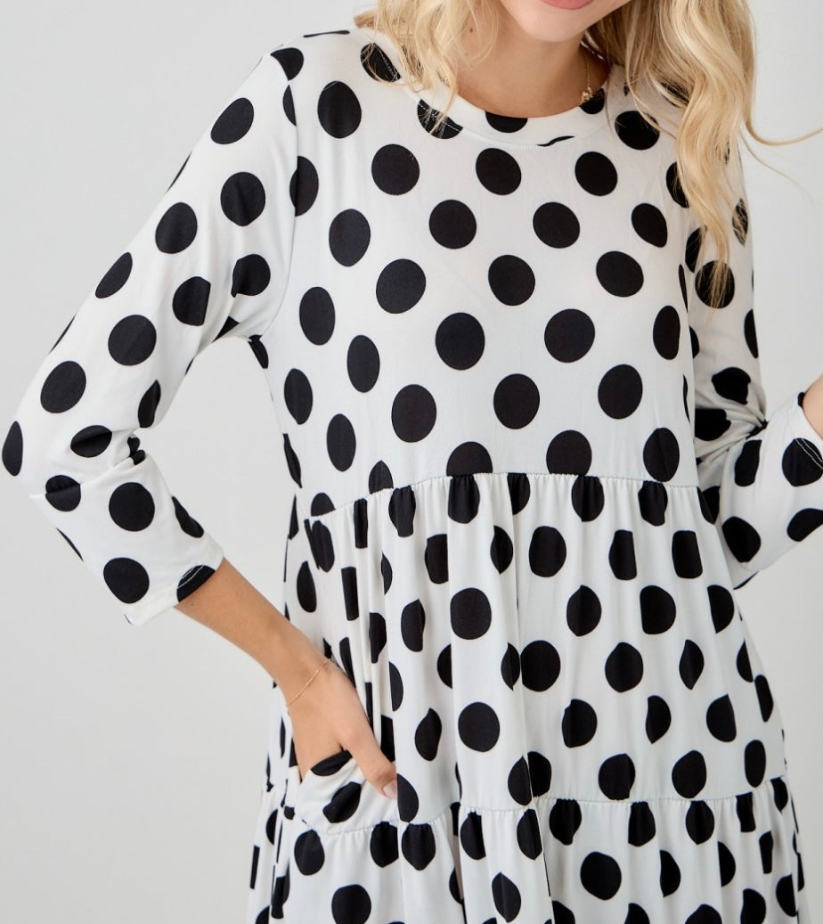 Modest Black Polka Dot Tiered Modest Dress