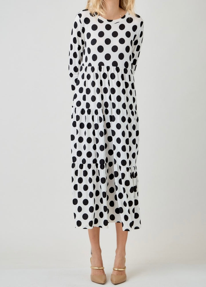 Modest Black Polka Dot Tiered Modest Dress
