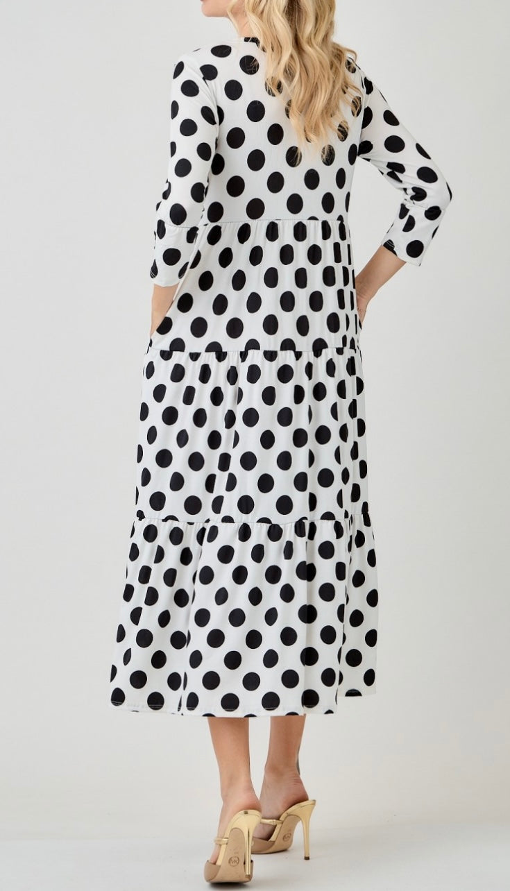Modest Black Polka Dot Tiered Modest Dress