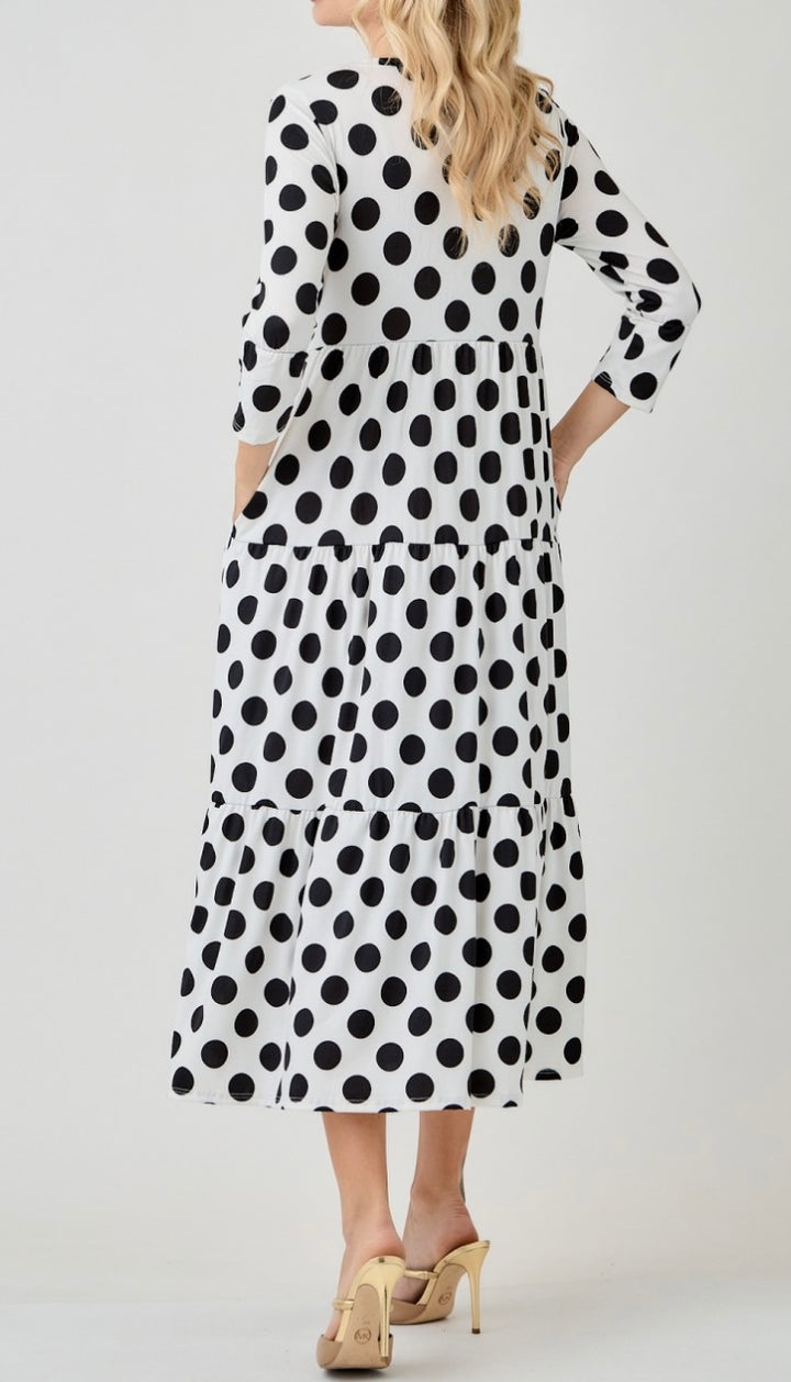 Modest Black Polka Dot Tiered Modest Dress