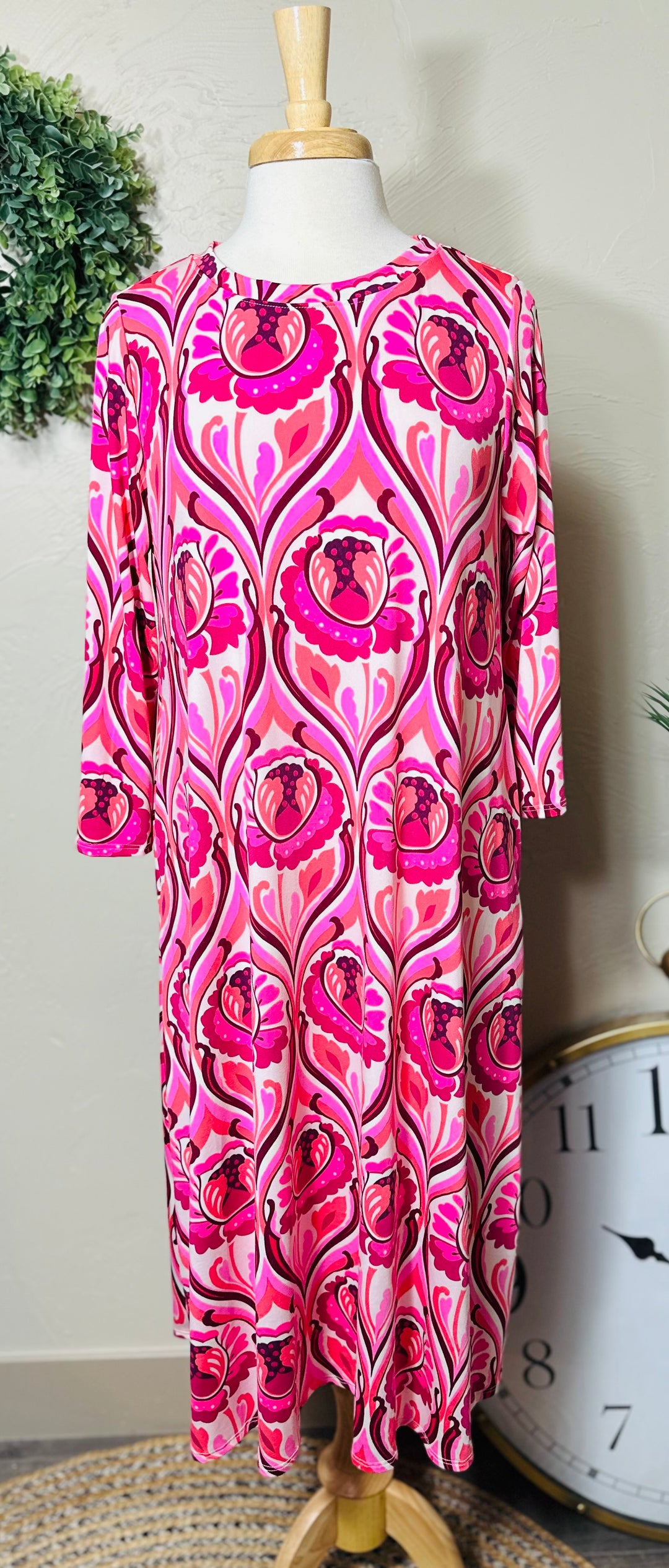 Liza Lou's Vivian Pink Geometric Modest Women's Dress