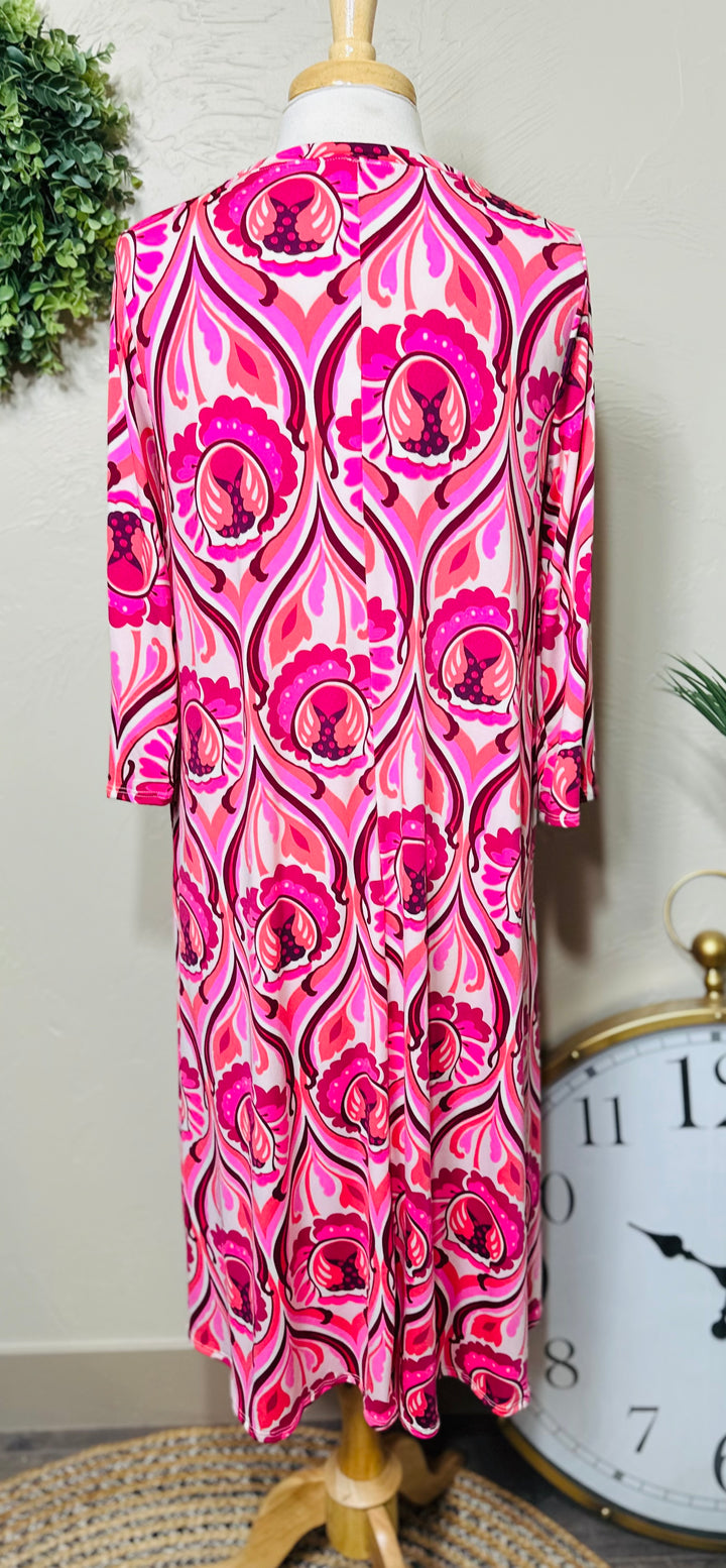Liza Lou's Vivian Pink Geometric Modest Women's Dress