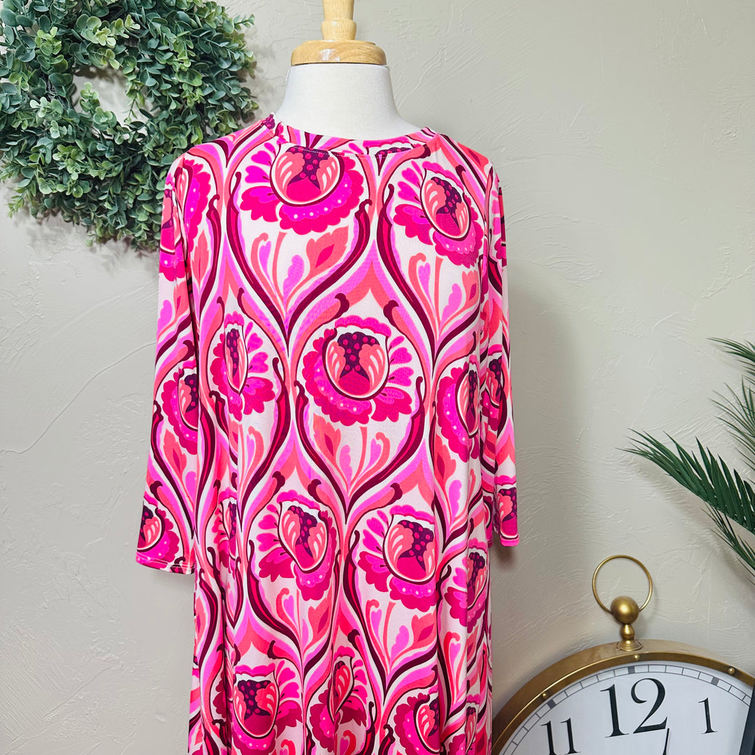 Liza Lou's Vivian Pink Geometric Modest Women's Dress