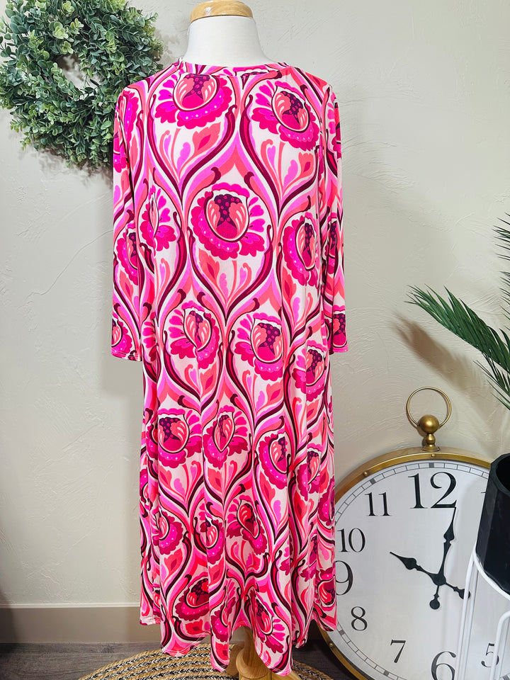 Liza Lou's Vivian Pink Geometric Modest Women's Dress
