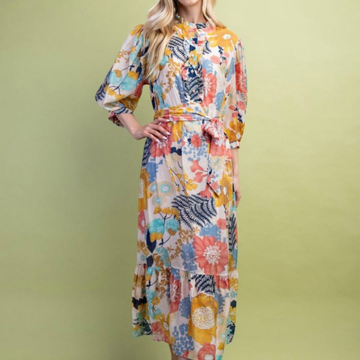 Liza Lou's Liza Lou's Mia Floral Colorful Print Modest Dress
