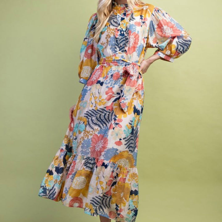 Liza Lou's Liza Lou's Mia Floral Colorful Print Modest Dress