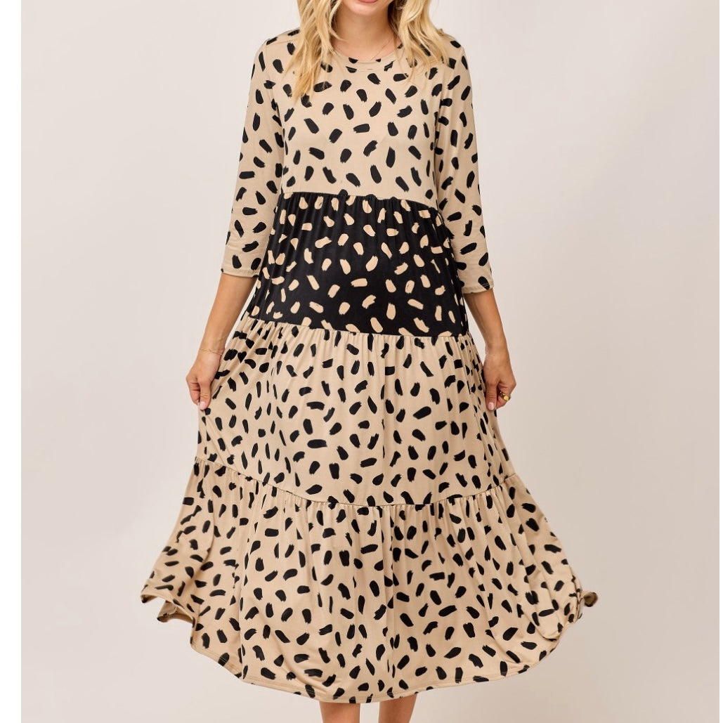 Liza Lou's Vienna Modest Black & Mocha Tiered Modest Dress