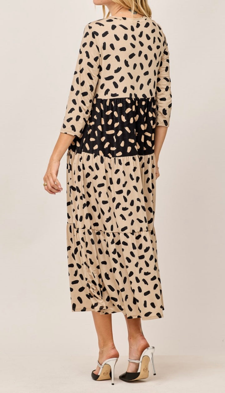 Liza Lou's Vienna Modest Black & Mocha Tiered Modest Dress