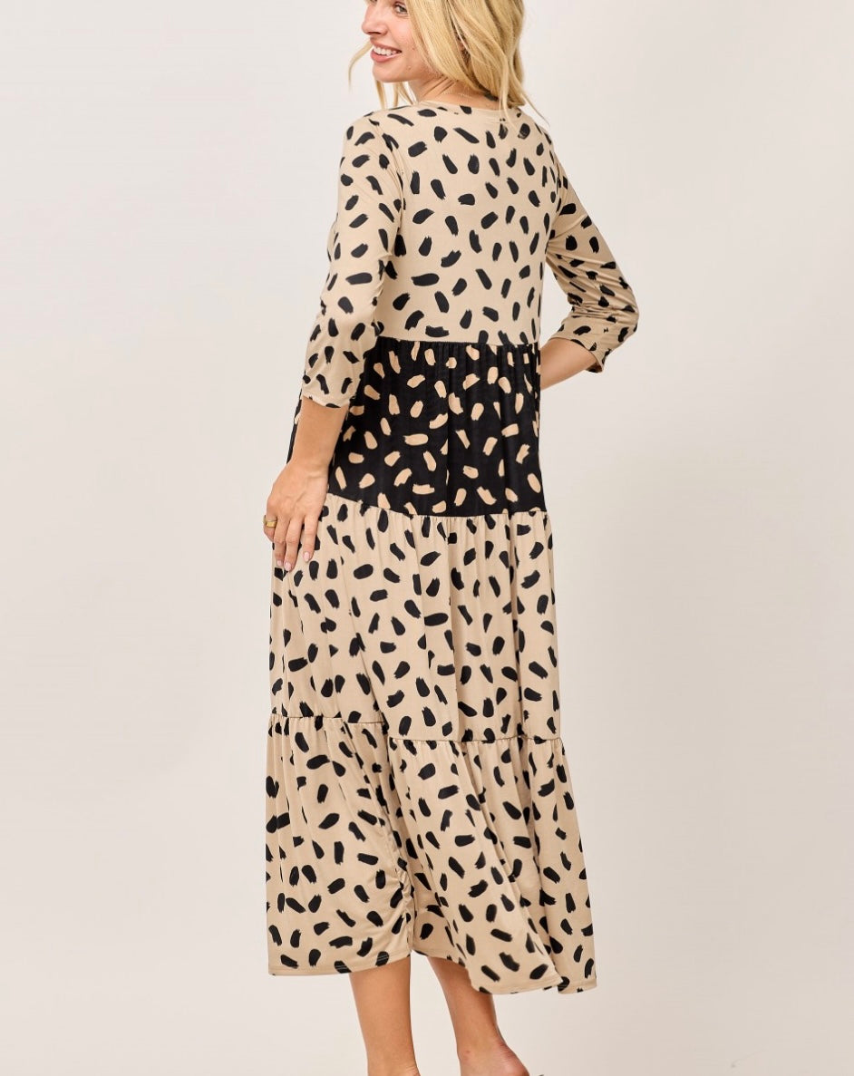Liza Lou's Vienna Modest Black & Mocha Tiered Modest Dress
