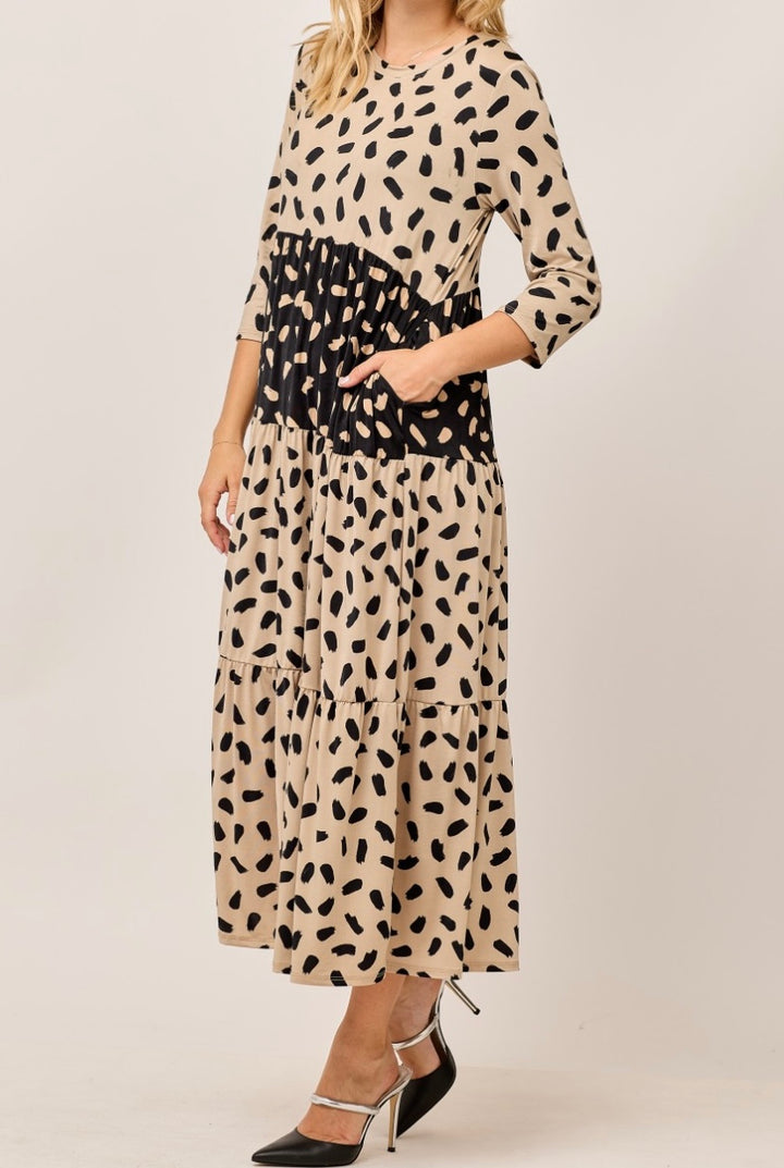 Liza Lou's Vienna Modest Black & Mocha Tiered Modest Dress