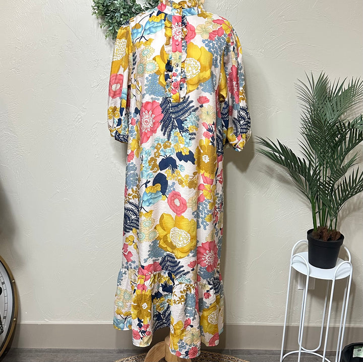 Liza Lou's Liza Lou's Mia Floral Colorful Print Modest Dress