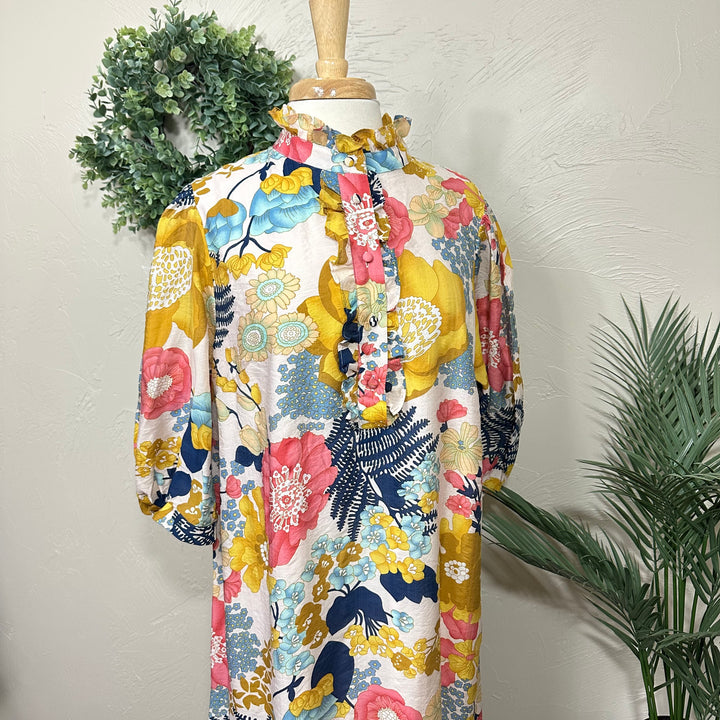 Liza Lou's Liza Lou's Mia Floral Colorful Print Modest Dress