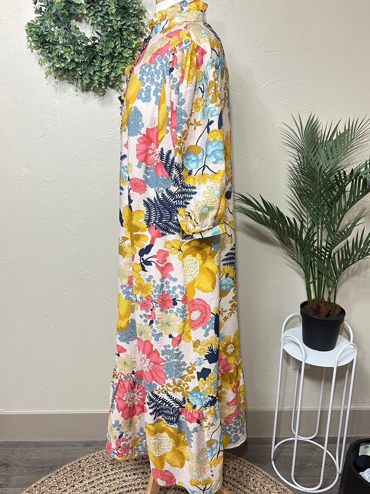 Liza Lou's Liza Lou's Mia Floral Colorful Print Modest Dress