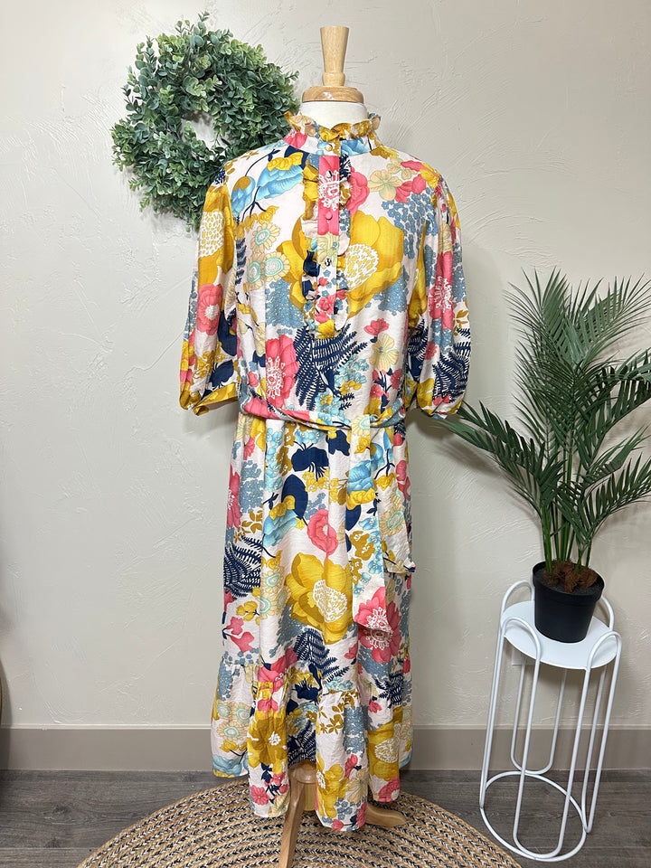 Liza Lou's Liza Lou's Mia Floral Colorful Print Modest Dress