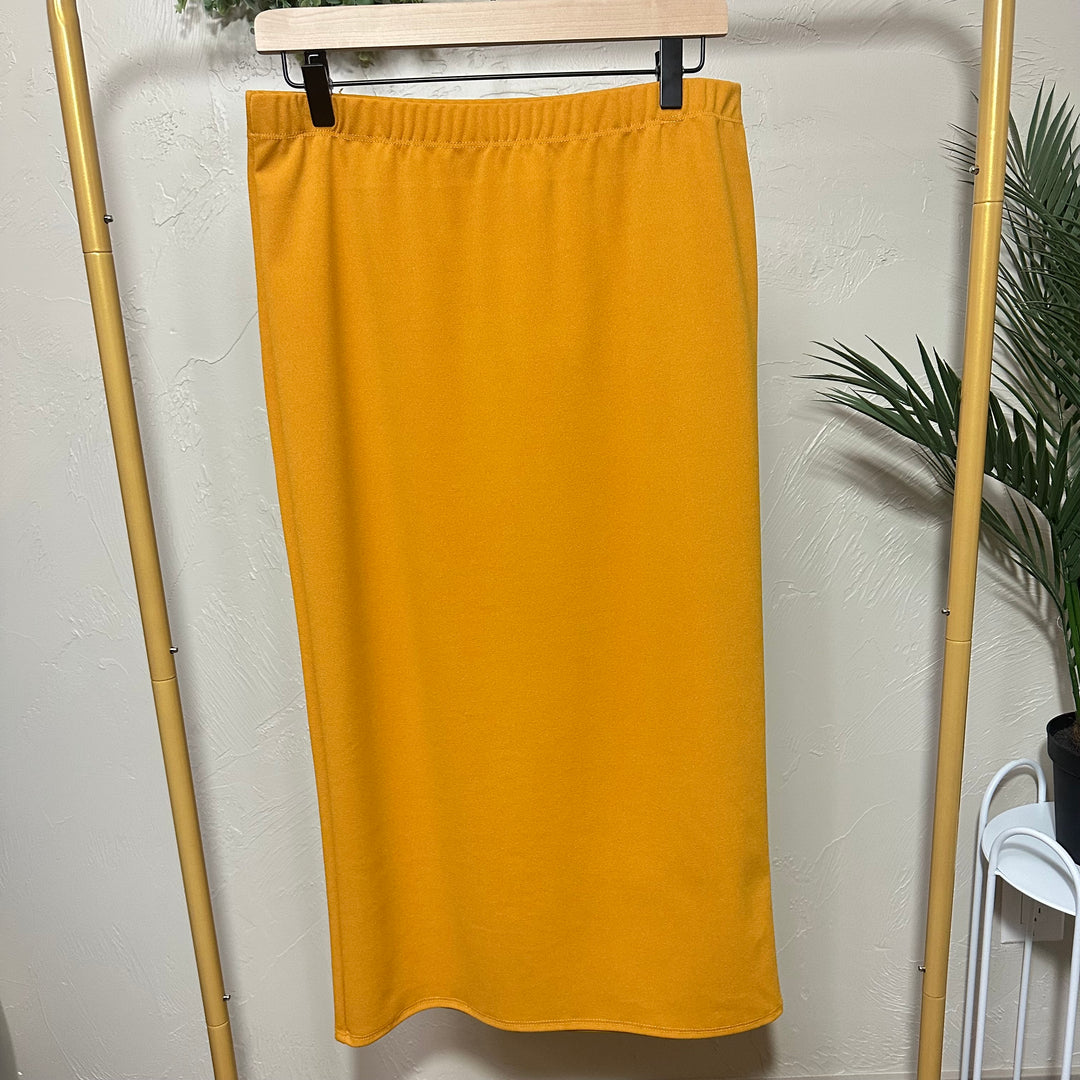 Liza Lou's Juliette Midi Skirt With Elastic Waist Mustard, Black, Olive, Burgundy, Tan