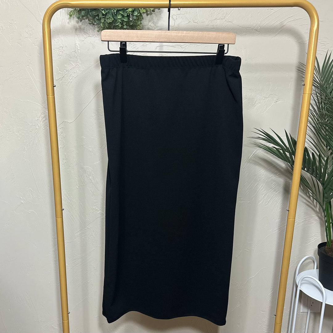 Liza Lou's Juliette Midi Skirt With Elastic Waist Mustard, Black, Olive, Burgundy, Tan