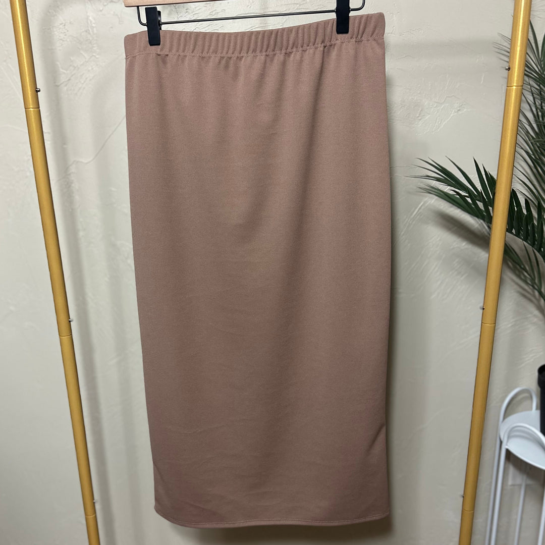 Liza Lou's Juliette Midi Skirt With Elastic Waist Mustard, Black, Olive, Burgundy, Tan