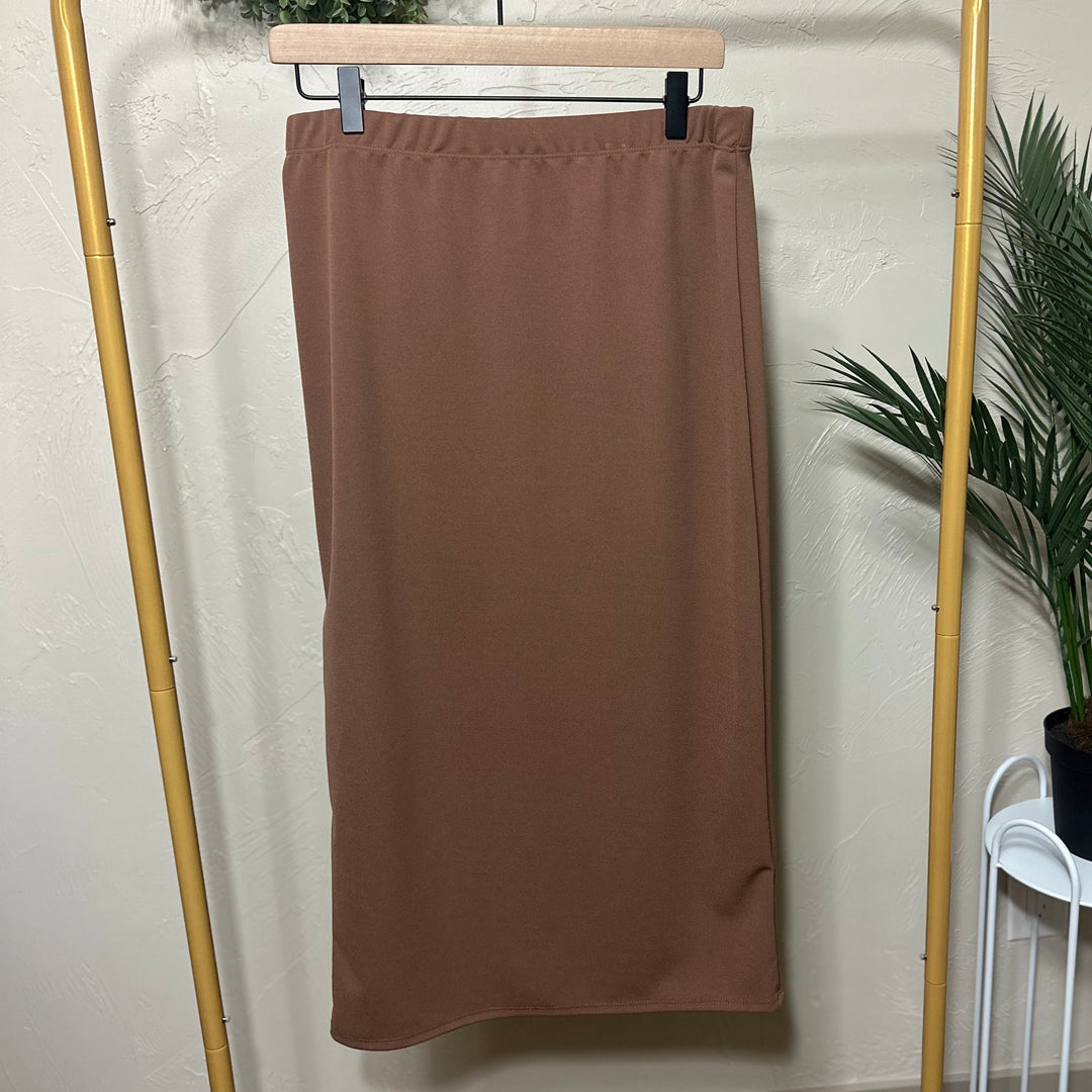 Liza Lou's Juliette Midi Skirt With Elastic Waist Mustard, Black, Olive, Burgundy, Tan
