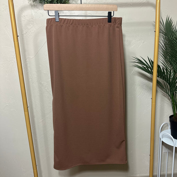 Liza Lou's Juliette Midi Skirt With Elastic Waist Mustard, Black, Olive, Burgundy, Tan
