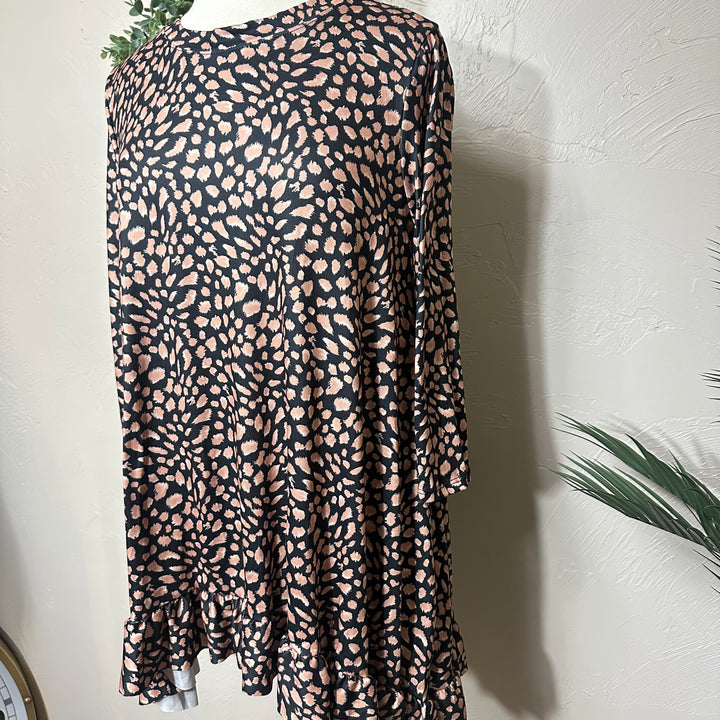 Liza Lou's Modest Black Brown with Spots Asymmetrical Tunic Modest Top
