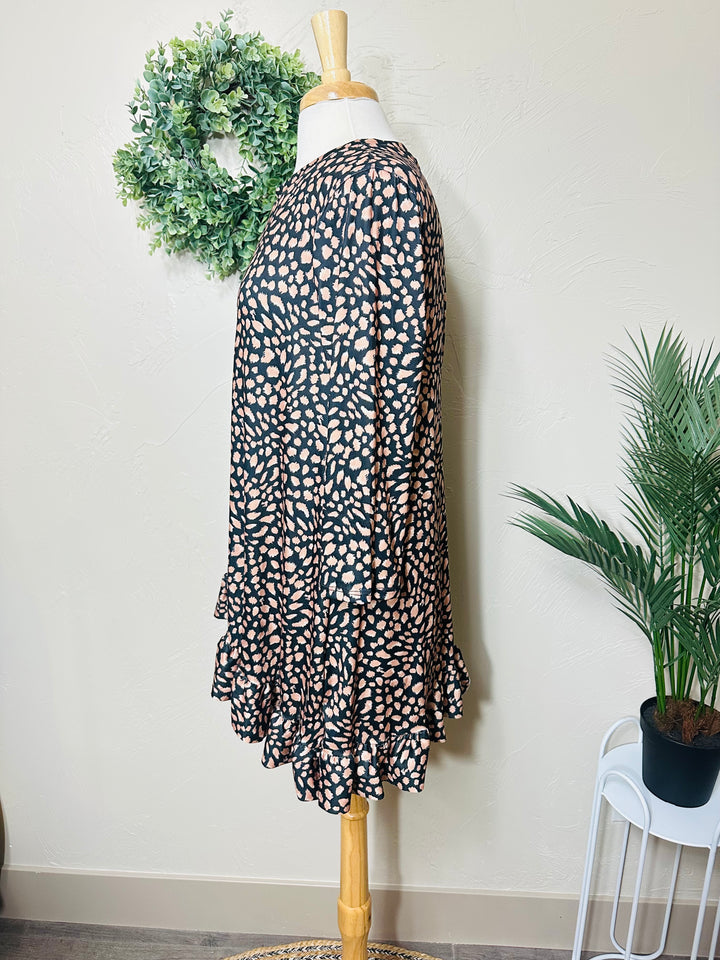 Liza Lou's Modest Black Brown with Spots Asymmetrical Tunic Modest Top