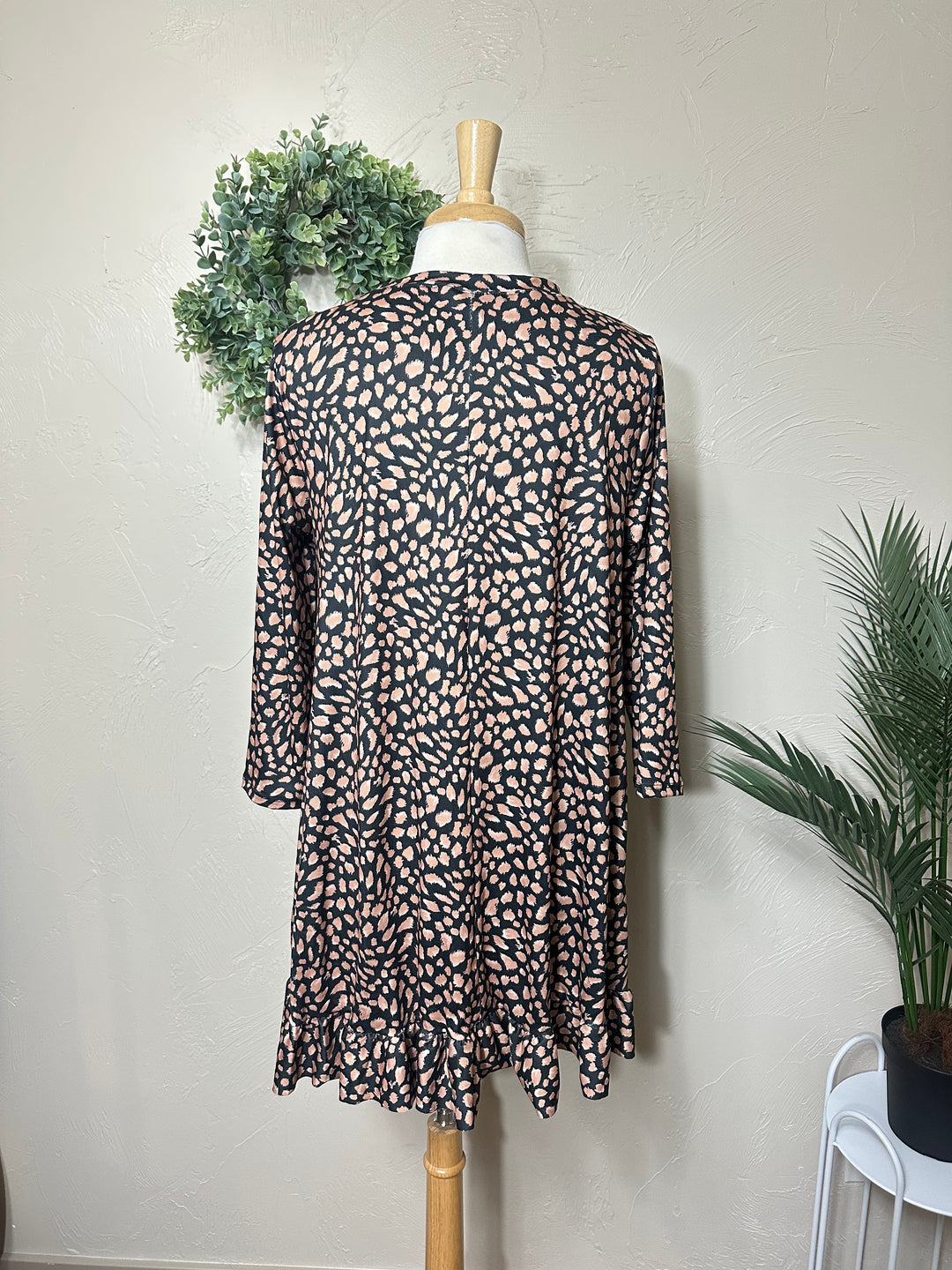 Liza Lou's Modest Black Brown with Spots Asymmetrical Tunic Modest Top