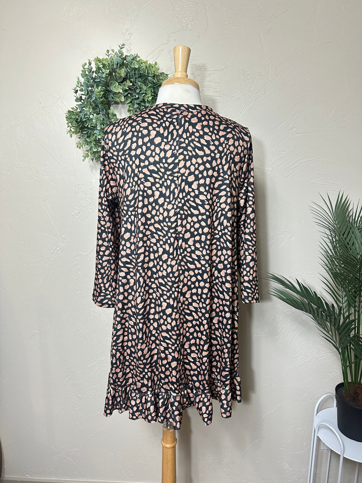 Liza Lou's Modest Black Brown with Spots Asymmetrical Tunic Modest Top