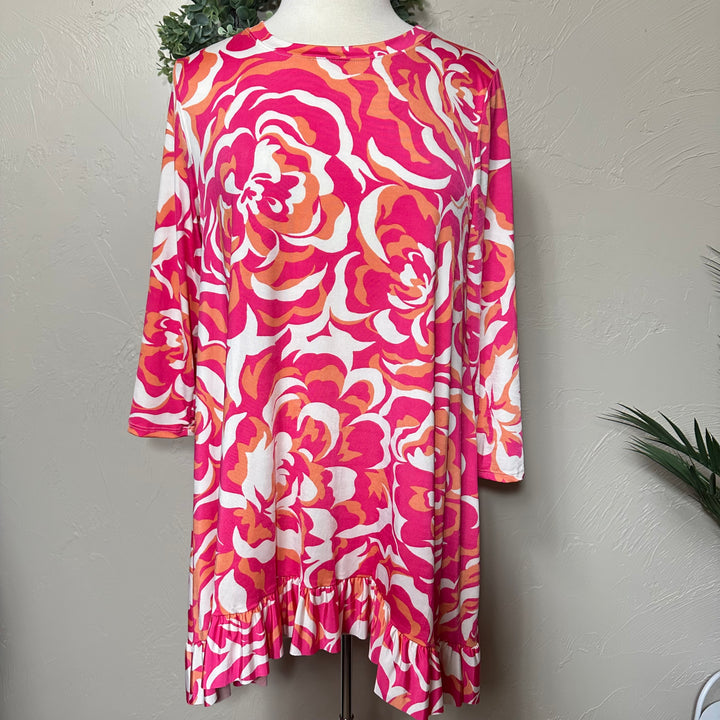 Liza Lou's Modest Swirl Pink Floral Tunic Modest Top