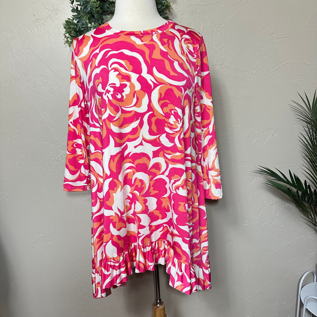 Liza Lou's Modest Swirl Pink Floral Tunic Modest Top