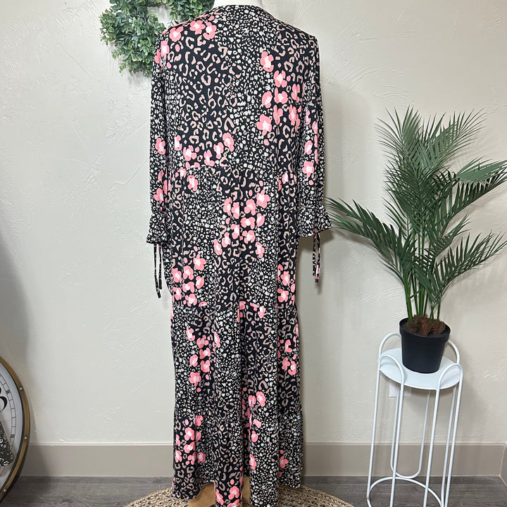 Liza Lou's Camilla Animal Print Flowy Black Pink Long Modest Dress