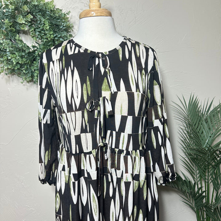 Liza Lou’s Polly Black with Green Geometric Long Modest Dress