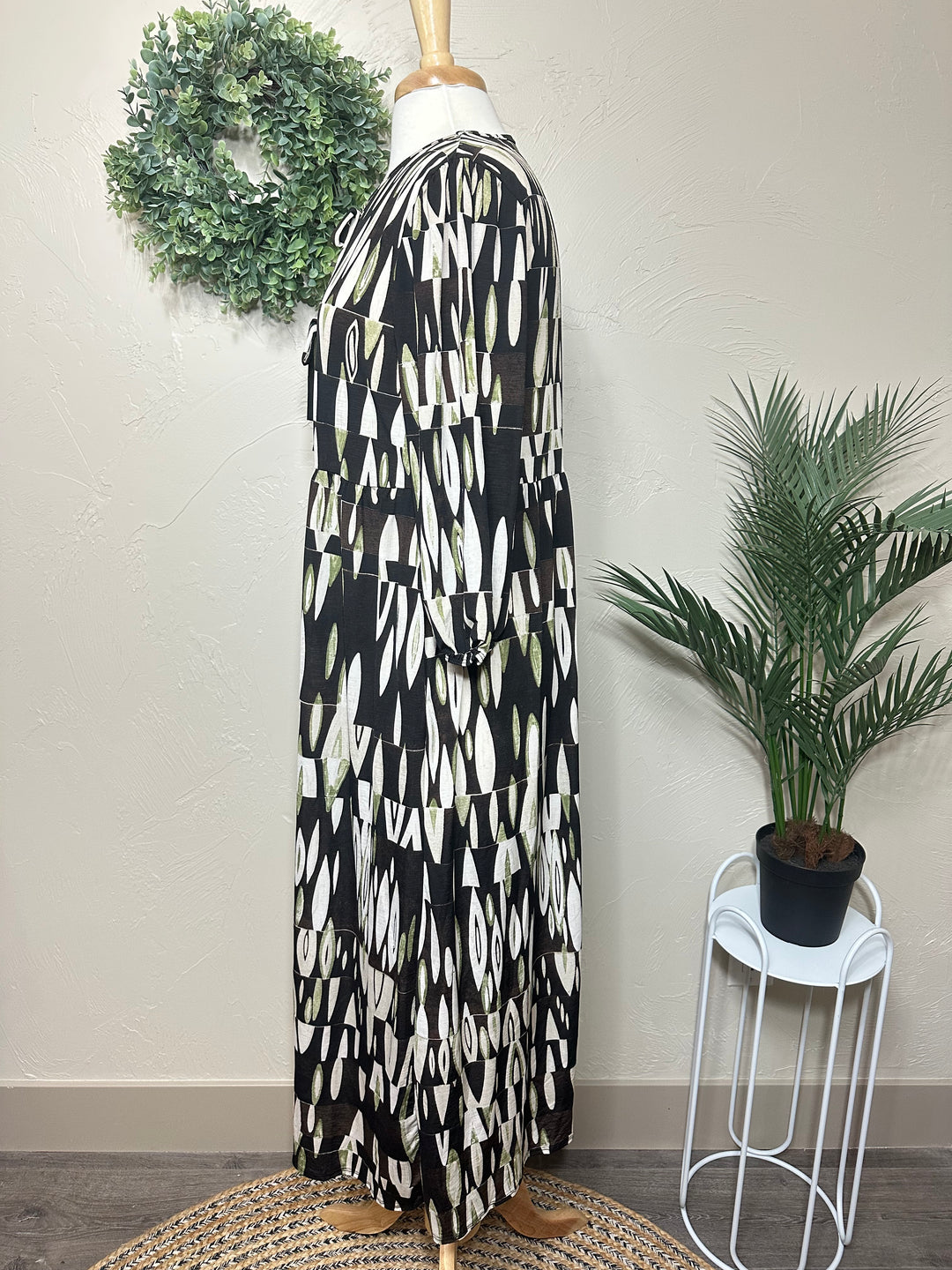 Liza Lou’s Polly Black with Green Geometric Long Modest Dress