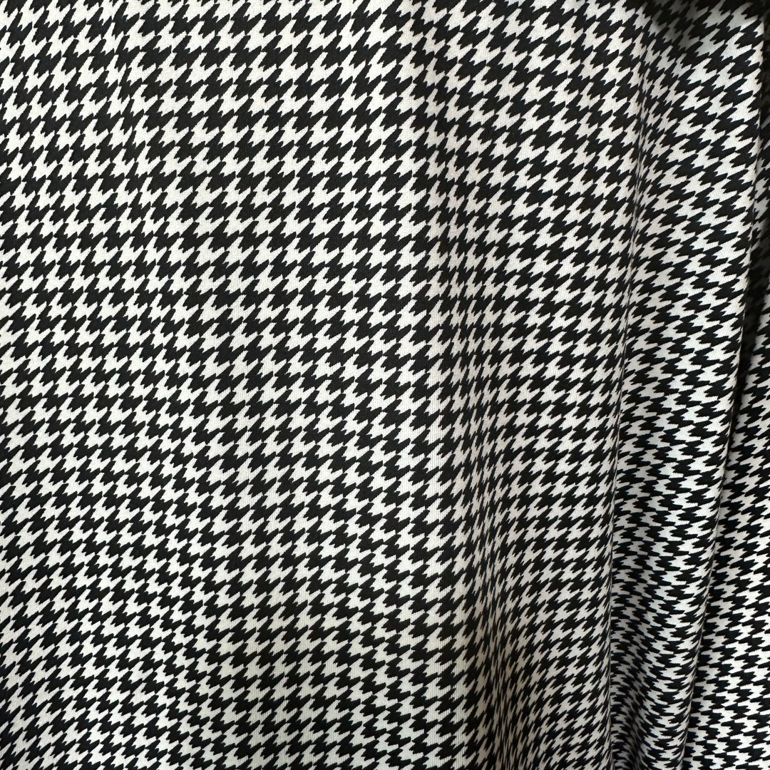 Hollis Houndstooth Sailor Collar Top in black and white, soft houndstooth fabric close-up