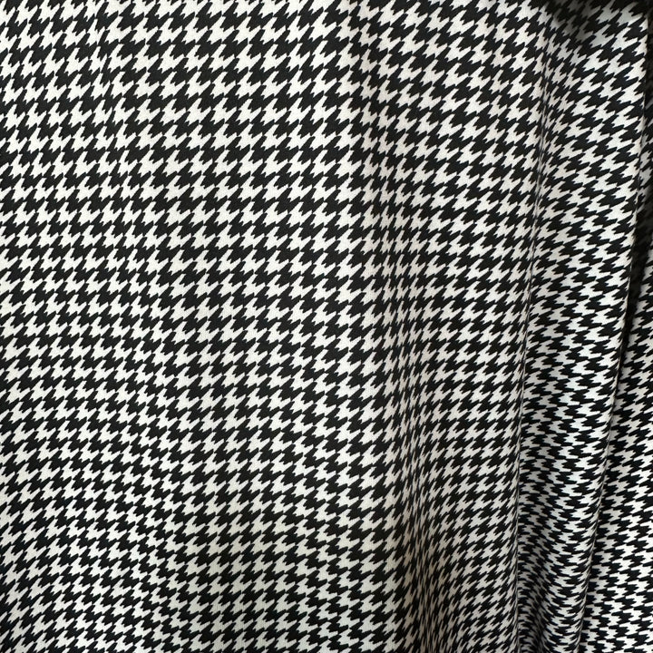 Hollis Houndstooth Sailor Collar Top in black and white, soft houndstooth fabric close-up