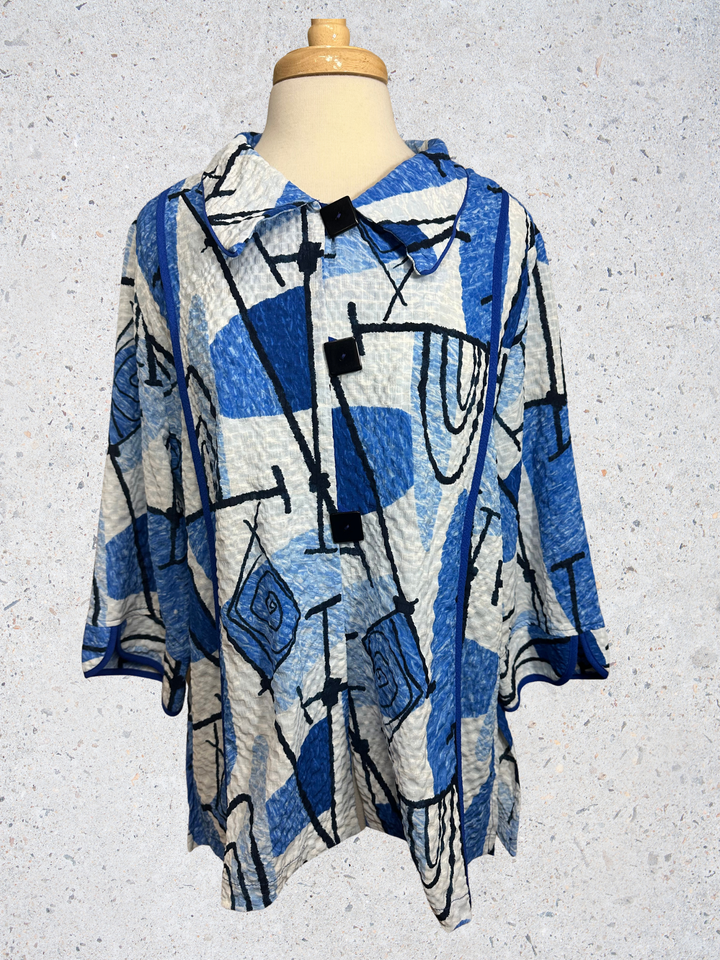 Moonlight Polka Blue Abstract Print Jacket Top