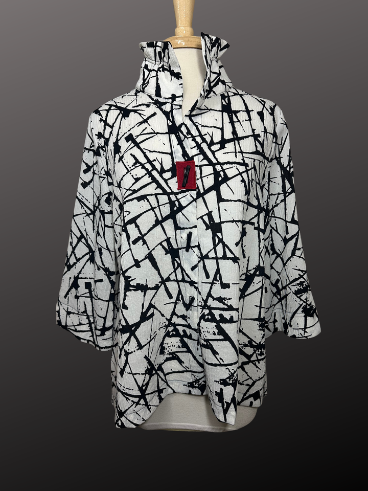 Moonlight White with Black Design Print Jacket Top