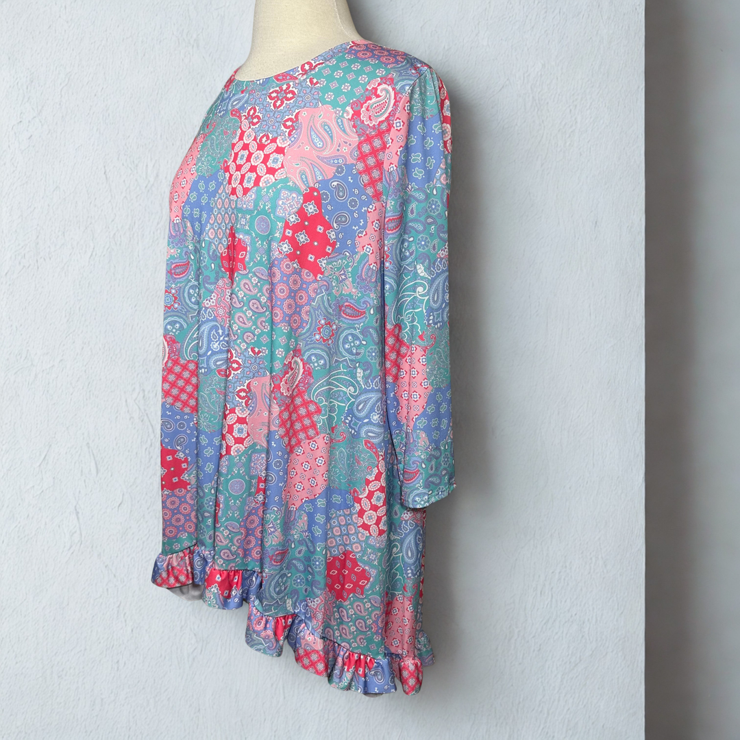 Liza Lou’s Ladies Asymmetrical Mixed Patch Print Tunic Top