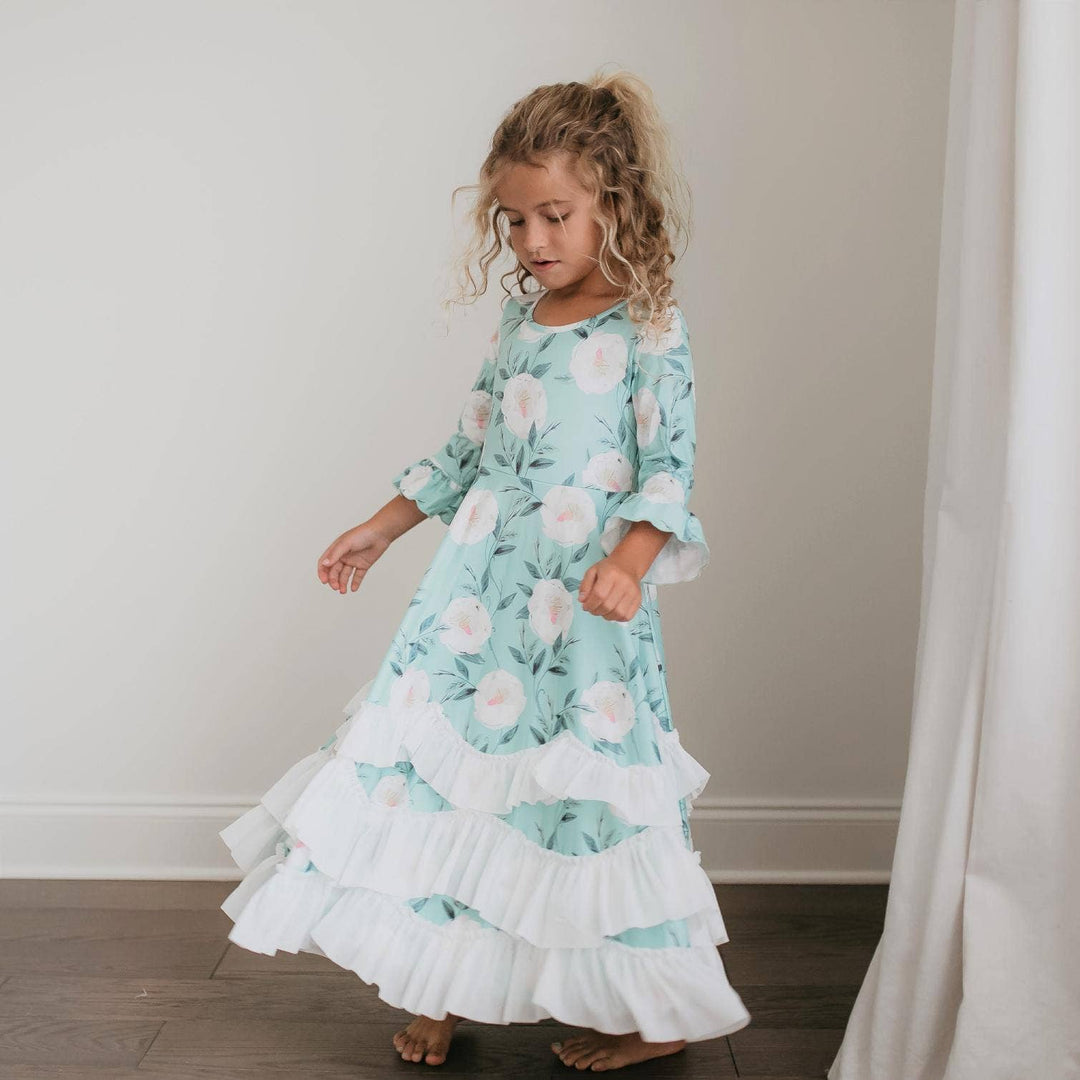 Girl’s Dress Mint Ruffled Long Fancy Dress High Quality Mint