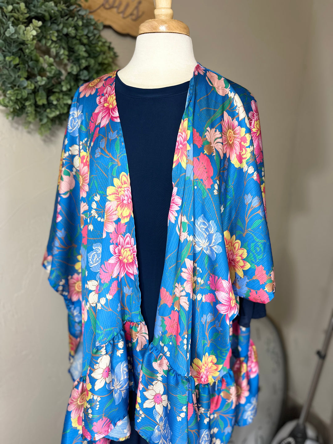 Liza Lou’s Umgee Cobalt Blue Floral Open Kimono Cardigan