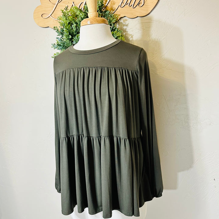 Tiered Olive Green Modest Top