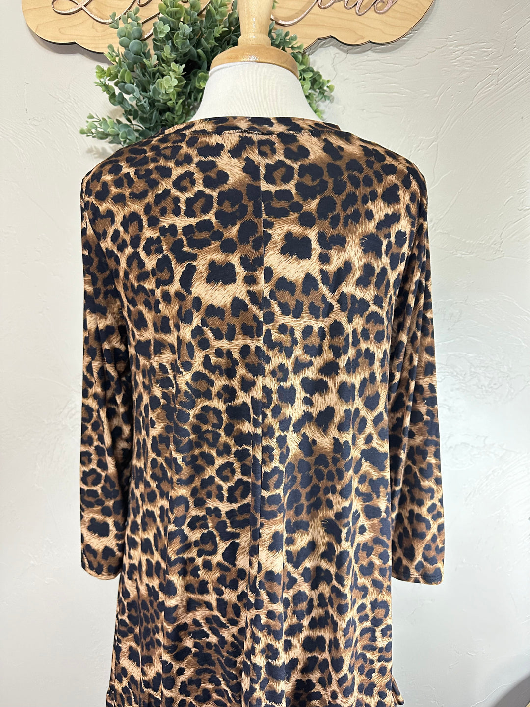 Liza Lou's Tabitha Women's Hi Low Modest Animal Print Cheetah Top with Ruffle