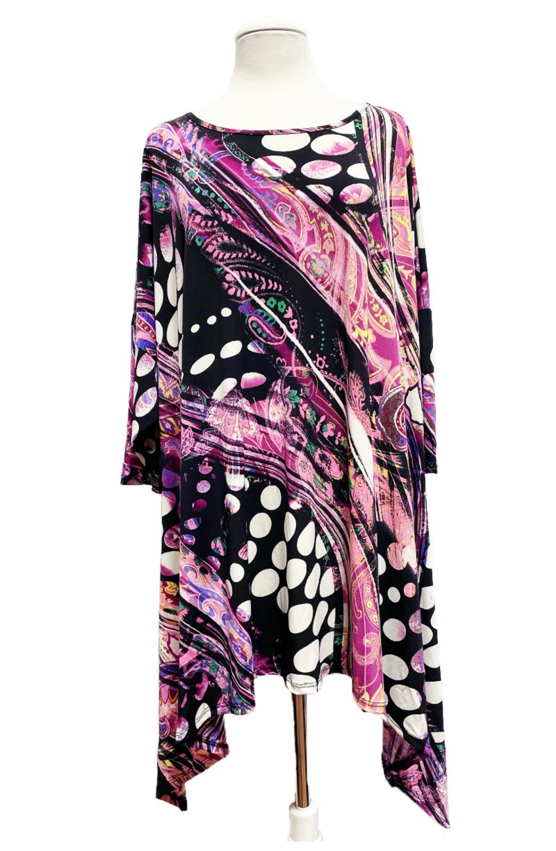 New Mia Polka Pink Purple Mix Print Side Drape Top Plus Size 3x 4x 5x