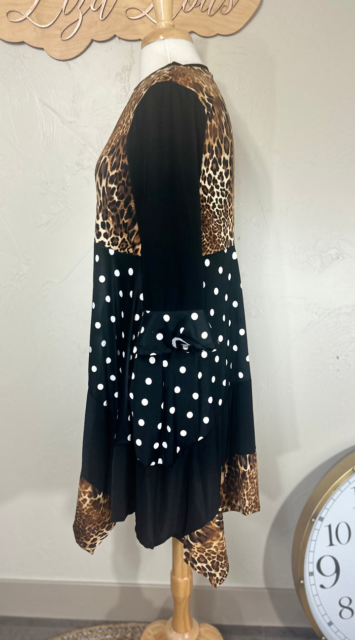 Bella Asymmetrical Polka Dot with Animal print Design Modest Top