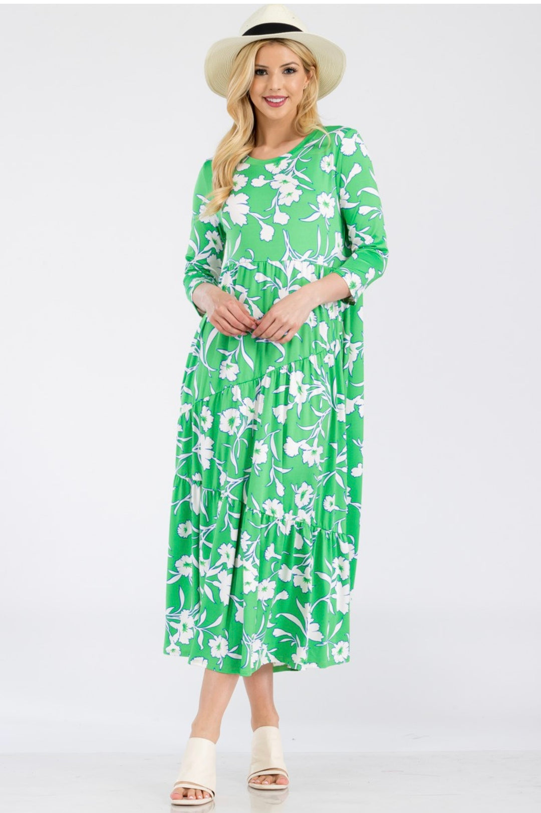 Women's Modest Dress Green Tiered Dress